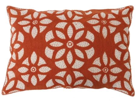 Cotton Embroidered Rustic Lumbar Pillow - 20  x 14  Online