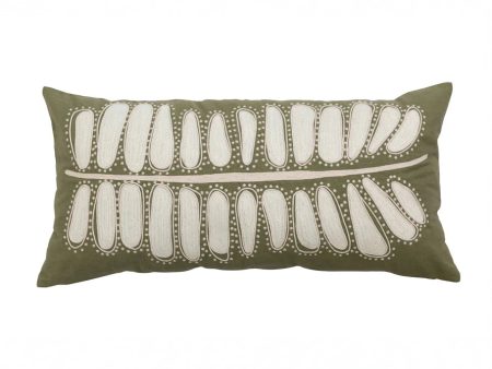 Cotton Lumbar Pillow w  Leaf Embroidery - 24 L x 14 W Online Hot Sale