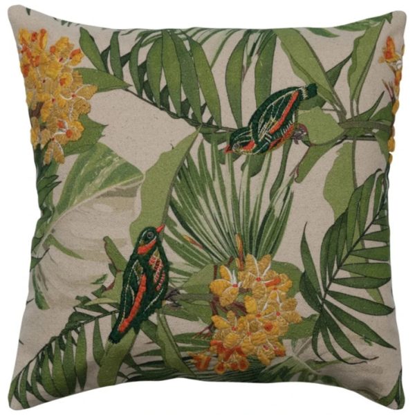 Embroidered Birds & Florals Cotton Pillow - 20  x 20  For Discount