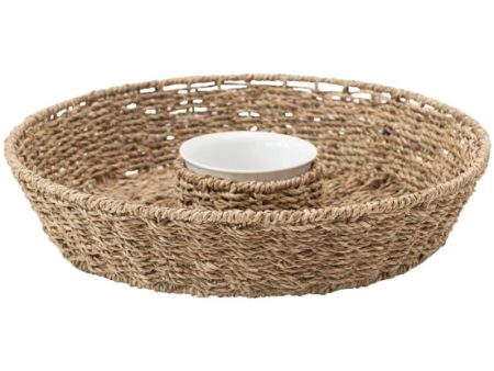 Woven Seagrass Chip & Dip Basket w  Bowl - 15.75  Hot on Sale