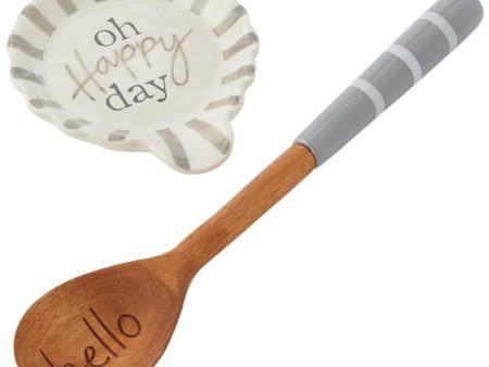 Oh Happy Day  Ceramic & Wood Ruffle Spoon Rest Set For Cheap