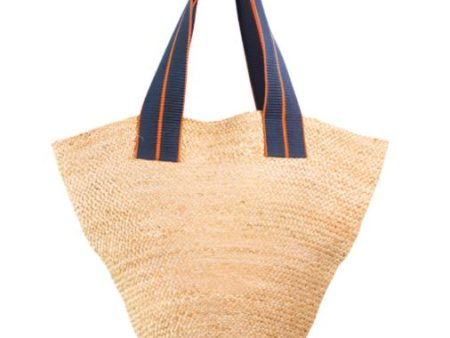 Mersea Navy Tangerine Striped Jute Tote Sale