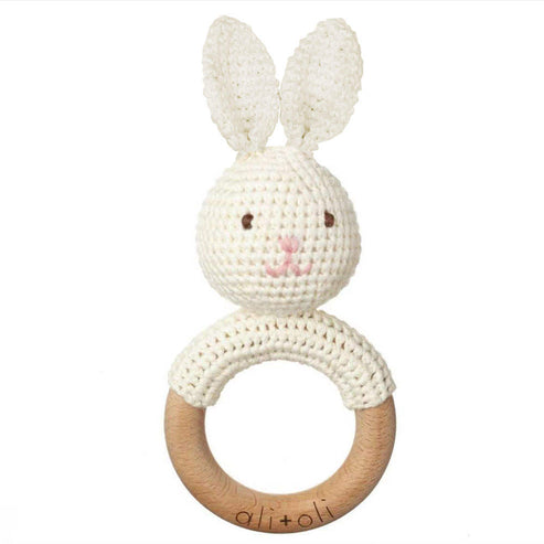 Ali + Oli Crochet Bunny Wooden Teething Rattle For Sale