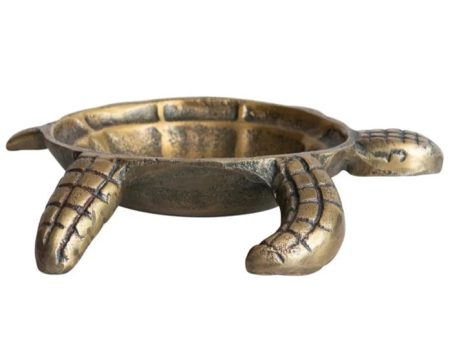 Antique Brass Finish Cast Aluminum Tortoise Dish - 8.5  Online Sale