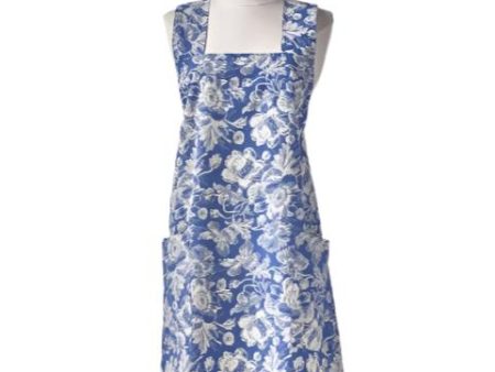 Blue Cottage Floral Pinafore Cotton Pocketed Apron Hot on Sale