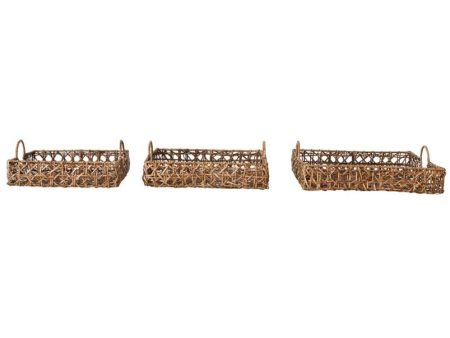 Hand-Woven Square Rattan Trays w  Handles on Sale