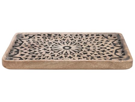 Hand-Carved Patterned Mango Wood Tray - 9.75  x 16  Hot on Sale