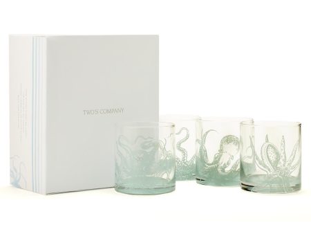 Ocean Water Double Old-Fashioned Octopus Glasses - 4 pc. For Cheap