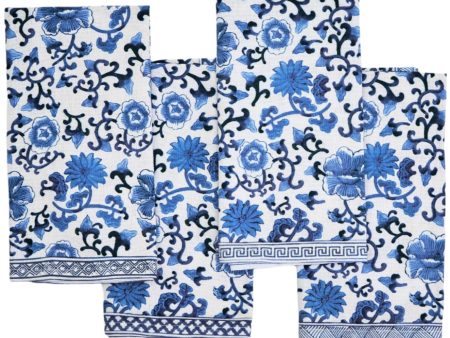 Blue Chinoiserie Floral Cotton Napkins - 4 pc. Cheap