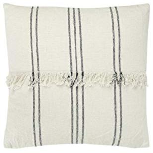 Striped Cotton Mudcloth Fringe Pillow - 22  x 22  Online