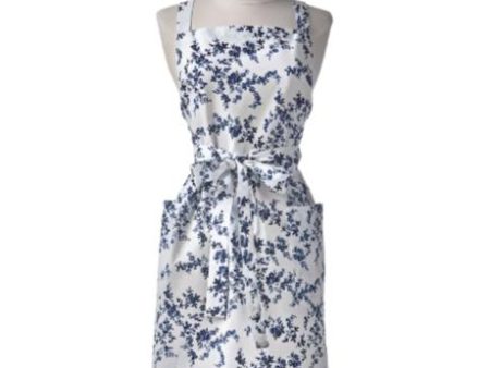 Blue Cottage Vine Floral Cotton Pocketed Apron For Cheap