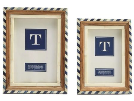 Blue & White Stripe Wood Bone Photo Frame For Discount