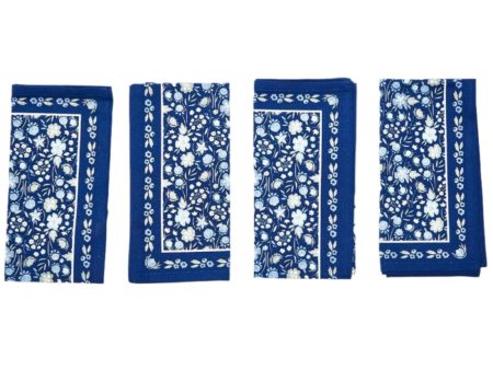 Blue Floral Cotton Napkins - 4 pc. Discount