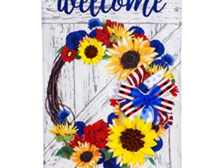 Americana Floral Wreath Burlap House Flag - 28  x 48  Online Hot Sale