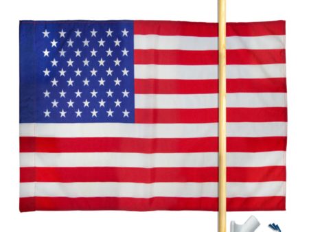 Complete Nylon American Flag & Angle-Mount Wood Flagpole Kit (Natural) - 5  Hot on Sale