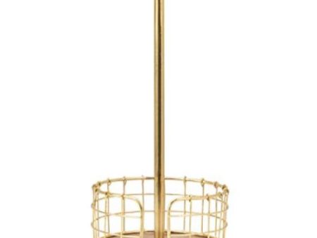 Gold-Finished Metal & Wood Basket Paper Towel Holder For Discount